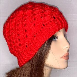 Crochet turquoise orange   beanie handmade for adult